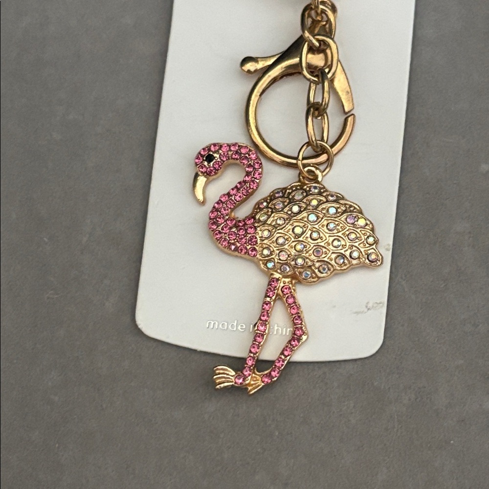 Mint Gold and  Pink Flamingo Keychain